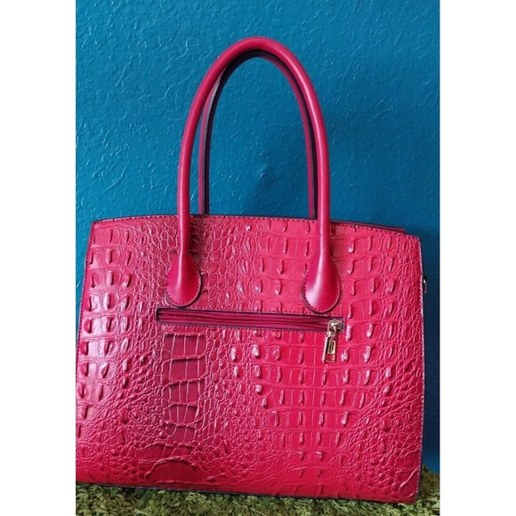 Faux Ostrich Handbag Shoulder bag Mezon Red w/ Snakeskin Accents - Picture 3 of 11